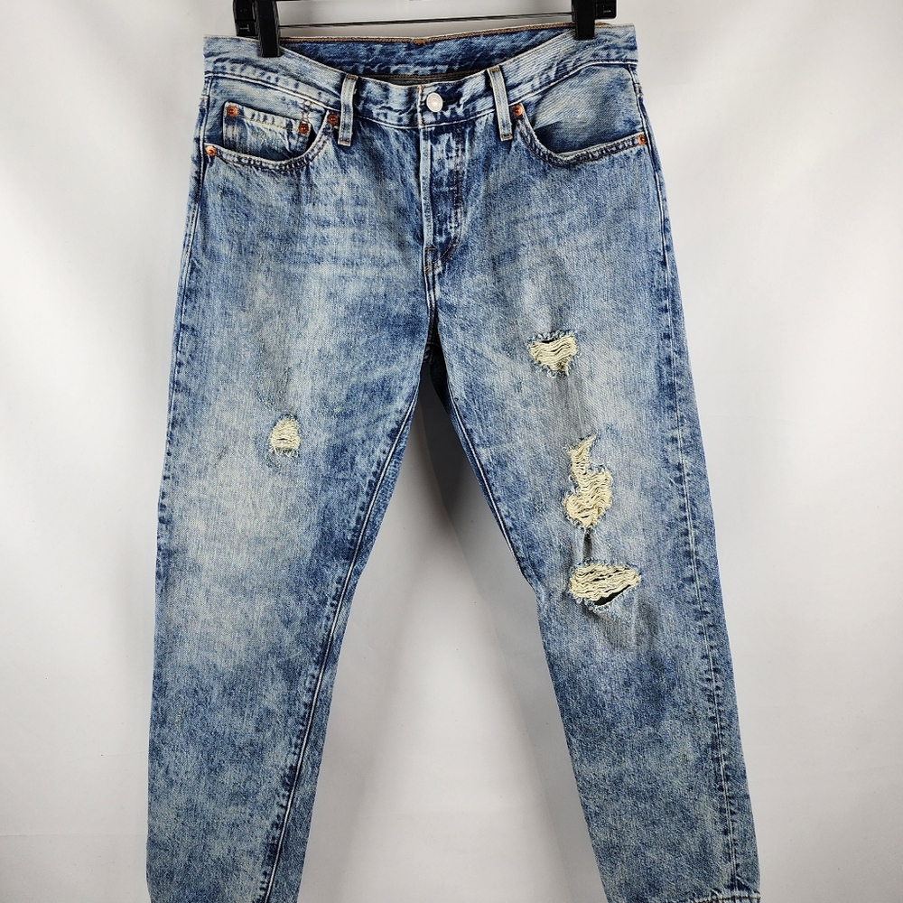 Levi's Jeans Womens 501 CT Button Fly Distressed Blue Denim Mid Rise Size 32x28